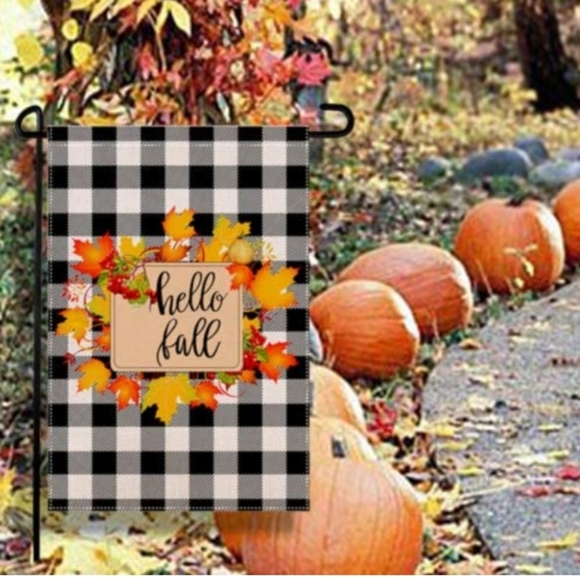 NWT DUDOE Welcome Hello Fall Plaid Black White Leaves Fall Garden Flag 12.5 x 18 - Picture 4 of 5